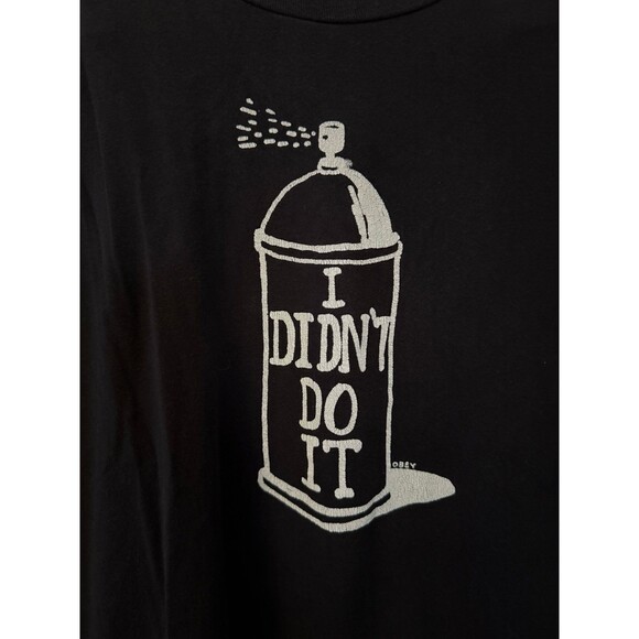 Men’s OBEY Ban Can “I Didn’t Do IT” Black Graphic Shirt Size Large - Picture 2 of 4